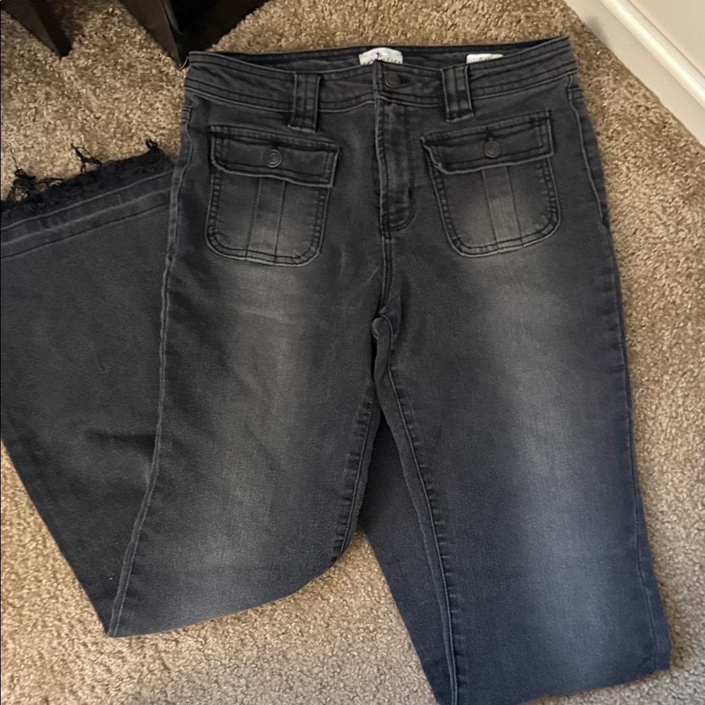 Stylish Gray Black Denim Flare Jeans